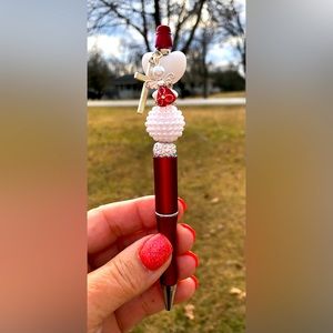 Gorgeous Handmade Deep Red Beaded Pen with Charms